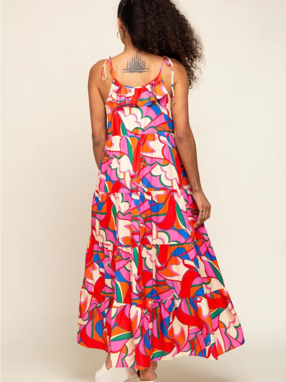 Coral Multi-Color Printed Tiered Dress  medium